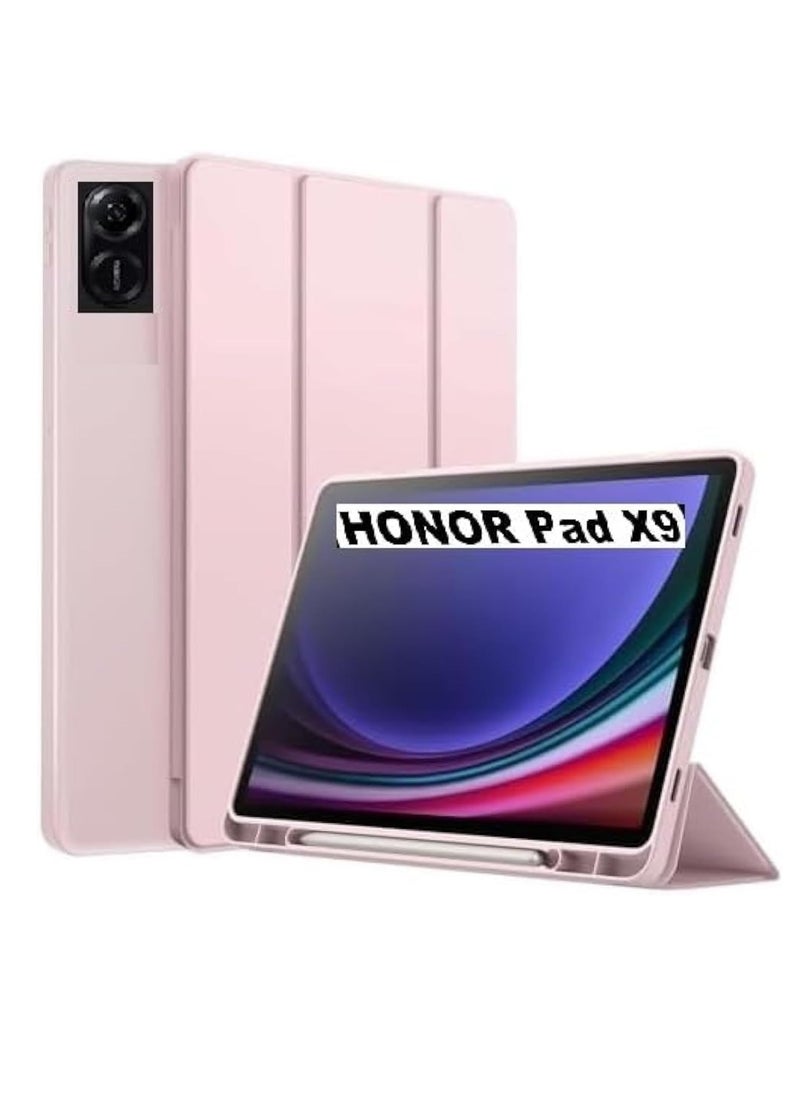 ماركة غير محددة جراب Honor Pad X9 مقاس 11.5 بوصة 2023 مع حامل قلم رصاص، وغطاء خلفي ناعم من مادة TPU قابل للطي، وغطاء ذكي واقٍ قابل للطي، وخاصية الإيقاظ والسكون التلقائي (ذهبي وردي)  - Image 1