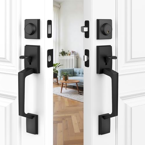 Camtek Matte Black Double Front Door Handle Set, French Door Locks for Double Doors with Smooth Deadbolt & Dummy Handle, Double Door Lock Easy to Install, Durable Construction for Front Door - Image 2