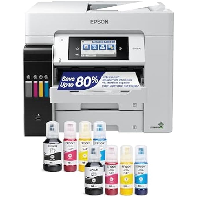 ECOTANK PRO ET-5850 WIRELESS COLOR ALL-IN-ONE SUPERTANK PRINTER WITH SCANNER, COPIER, FAX AND ETHERNET, WHITE - Image 1
