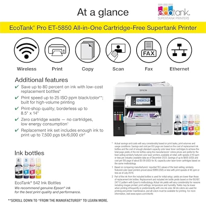 ECOTANK PRO ET-5850 WIRELESS COLOR ALL-IN-ONE SUPERTANK PRINTER WITH SCANNER, COPIER, FAX AND ETHERNET, WHITE - Image 2