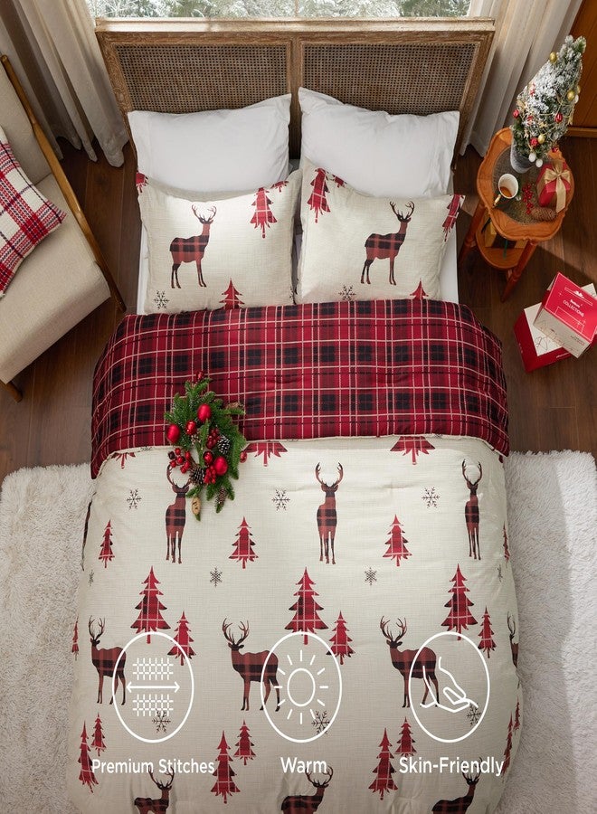 Bedsure Christmas Comforter Set Twin - Christmas Bed Set with Reindeer, Soft Bedding for Holiday, 2 Pieces, 1 Reversible Buffalo Check Printed Comforter and 1 Pillow Sham - Image 5