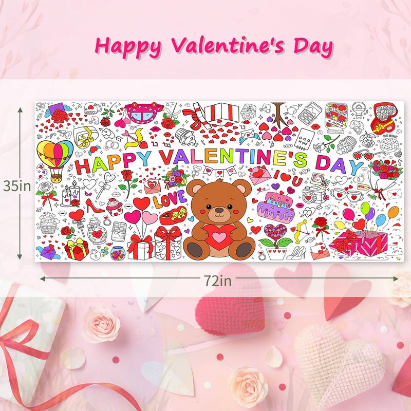 SPERINGEEN Valentines Tablecloth Decorations  Valentines Crafts For Kids  Essentials Valentine Day Coloring Games Activities Gifts Poster Banner Table Cover For Valentine Children Family School Party Decor - Image 2