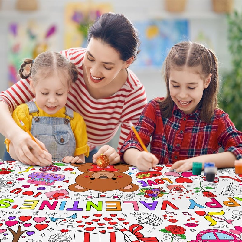SPERINGEEN Valentines Tablecloth Decorations  Valentines Crafts For Kids  Essentials Valentine Day Coloring Games Activities Gifts Poster Banner Table Cover For Valentine Children Family School Party Decor - Image 4