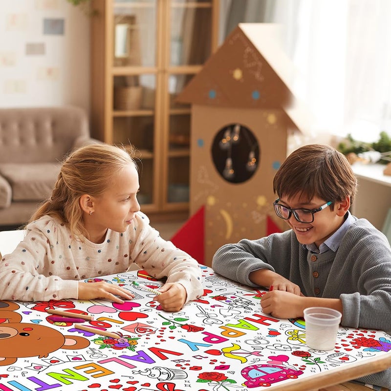 SPERINGEEN Valentines Tablecloth Decorations  Valentines Crafts For Kids  Essentials Valentine Day Coloring Games Activities Gifts Poster Banner Table Cover For Valentine Children Family School Party Decor - Image 3
