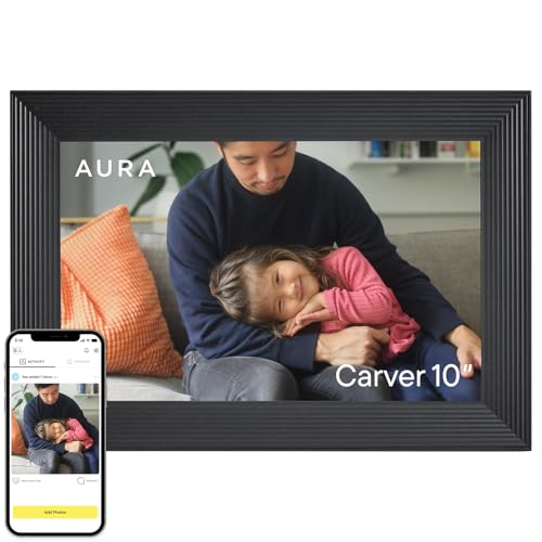 AURA إطار صور رقمي واي فاي عالي الدقة Aura Carver 101 أضف صورًا باستخدام تطبيق Aura تخزين غير محدود مجانًا اختيار Wirecutter لأفضل إطار صور رقمي 2022