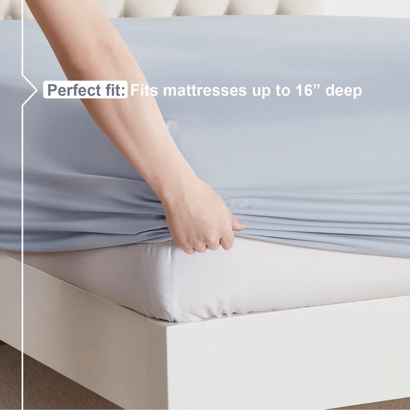 Nestl Nestl RV Short Queen Sheet Set - 4 Piece Bed Sheets for RV Short Queen Size Bed  Deep Pocket  Hotel Luxury  Extra Soft  Breathable and Cooling  Ice Blue RV Short Queen Size Sheets  - Image 4