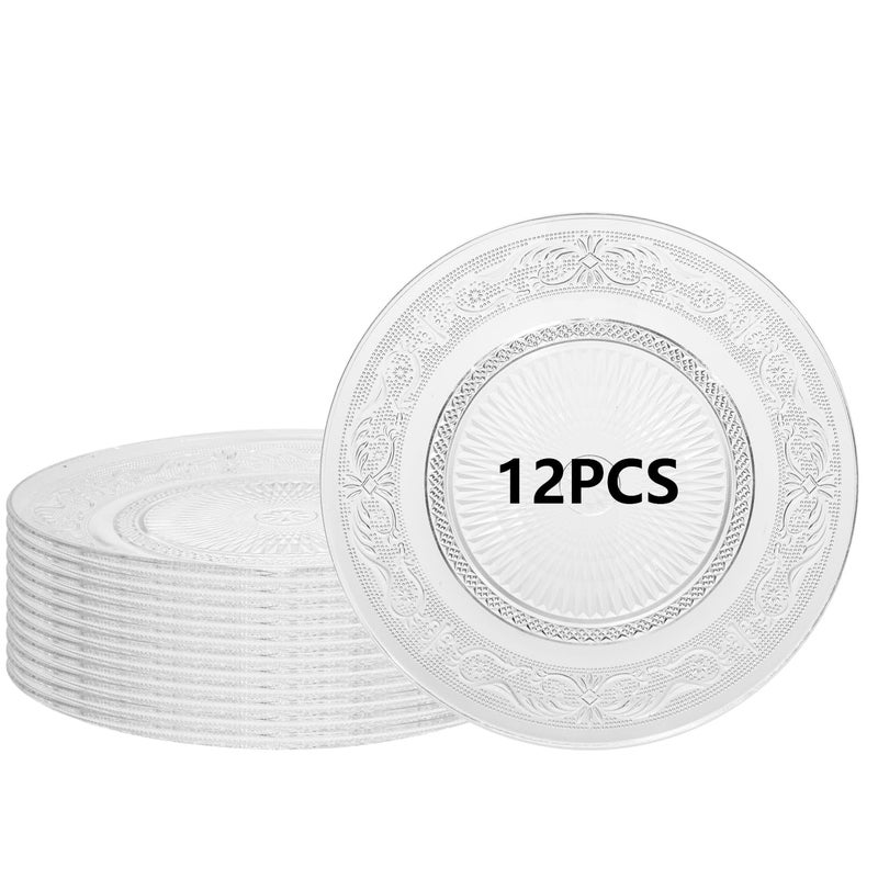 PYVYLO 12 Pack Crystal Glass Salad Plates,7 Inch Round Glass Dessert Plate,Small Dinner Snack Cake Plates for Kitchen - Image 1