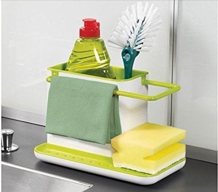 Dhanuom 3 in 1 Kitchen Sink Organizer for Dishwasher Liquid Brush Cloth Soap Sponge Plastic - Image 2