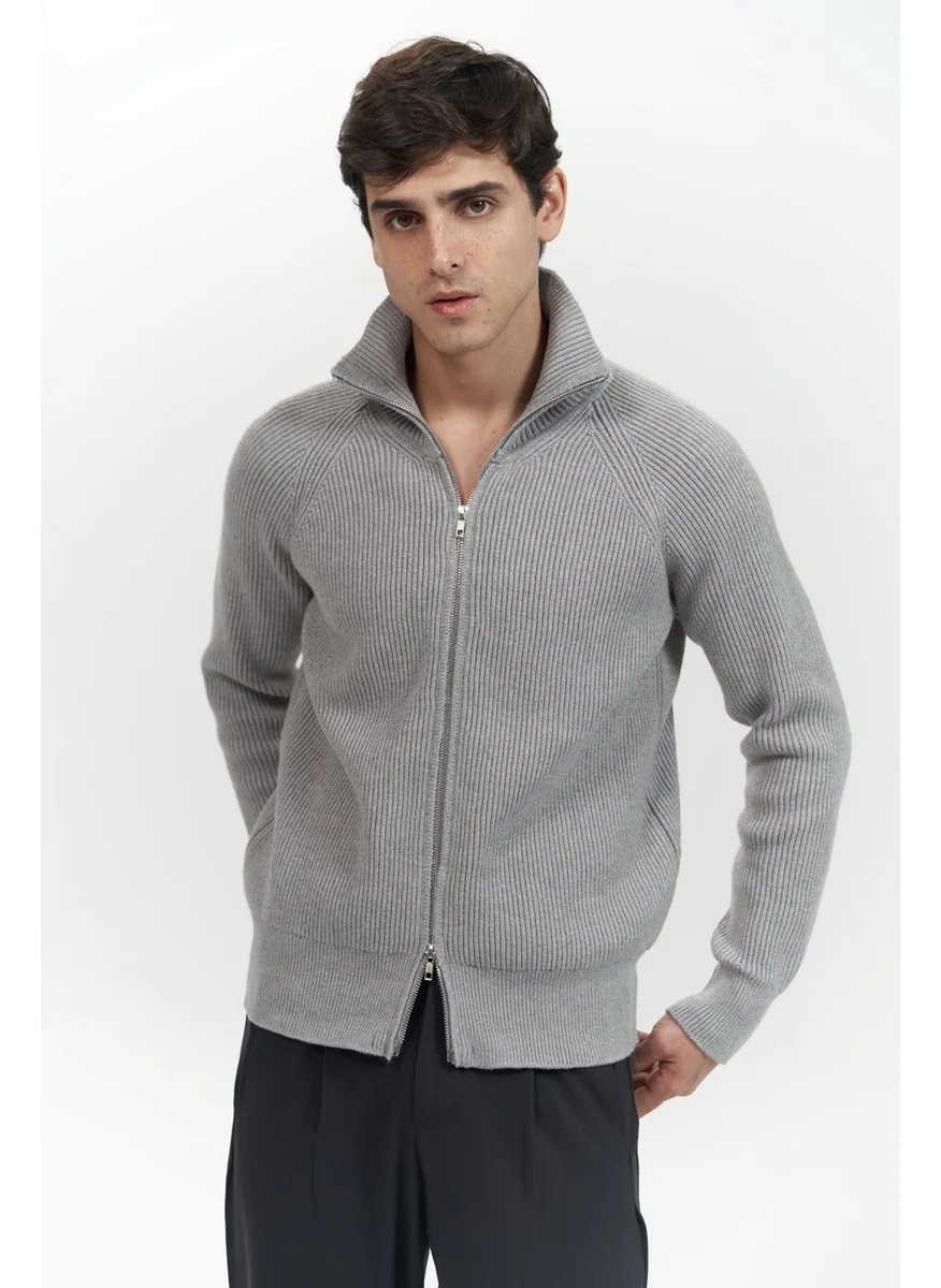 Mai Collection Brock Full Zipper Gray Men's Knitwear Sweater