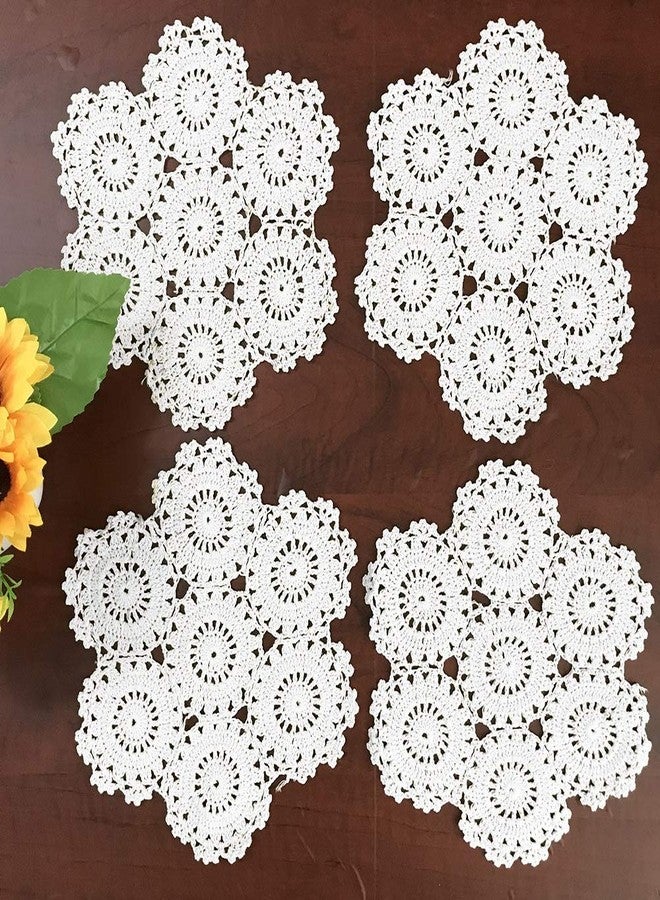 Hetao 9 Inch 100% Cotton Handmade Lace Crochet Placemats Doily Doilies,4PC White - Image 1
