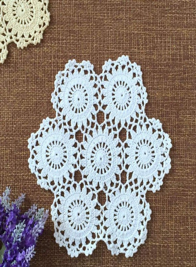 Hetao 9 Inch 100% Cotton Handmade Lace Crochet Placemats Doily Doilies,4PC White - Image 4
