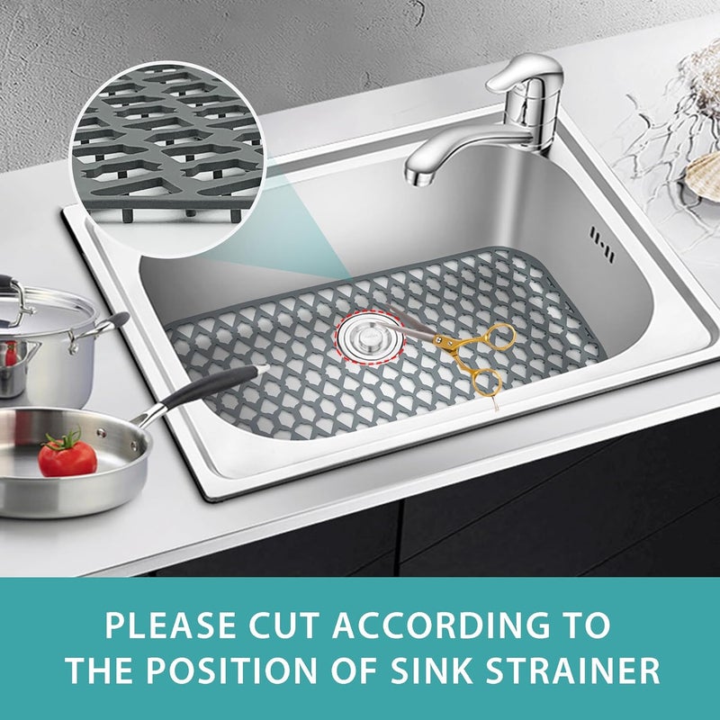SAMSIER Sink Protectors for Kitchen Sink 13x11 &16x12 &19x13 &19x14 &21x16 &22x13 &24x13 &26x14 &28x14 &30x14 &30x16, Farmhouse Silicone Mats Grid for Bottom (30”x14”) - Image 2