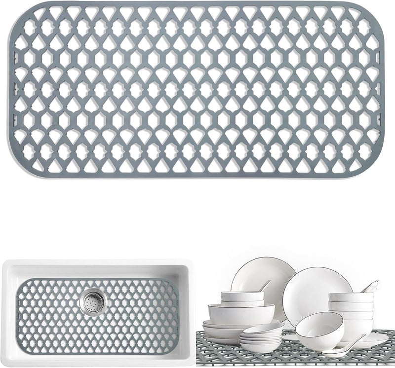 SAMSIER Sink Protectors for Kitchen Sink 13x11 &16x12 &19x13 &19x14 &21x16 &22x13 &24x13 &26x14 &28x14 &30x14 &30x16, Farmhouse Silicone Mats Grid for Bottom (30”x14”) - Image 1