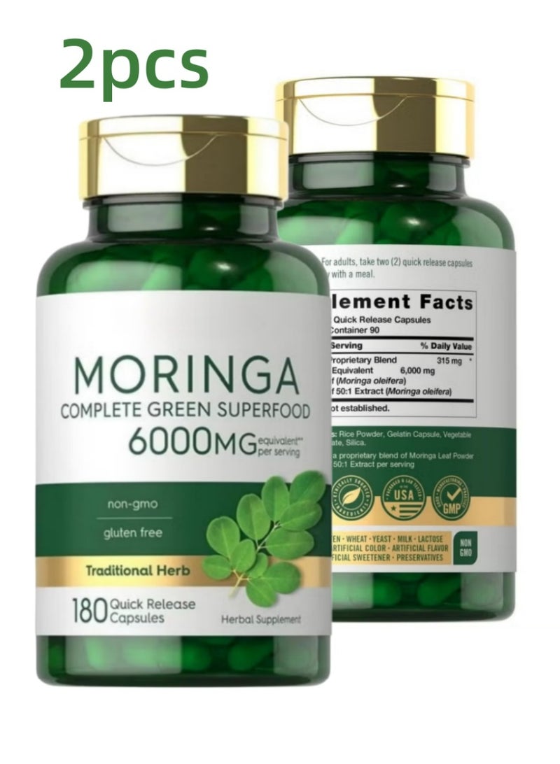 Moringa Oleifera Capsules 2 Pack 180 Count – Pure Moringa Leaf Powder Superfood Supplement, Vegan, Non-GMO, Gluten Free Energy & Detox Support - Image 1