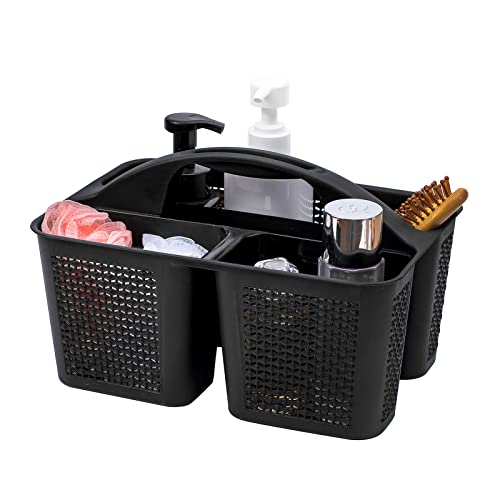UUJOLY Plastic Portable Shower Caddy Basket Bucket, Cleaning Shower Basket with Handle Compartments Storage Basket Organizer for Bathroom Kitchen College Dorm Sink, Black - Image 1