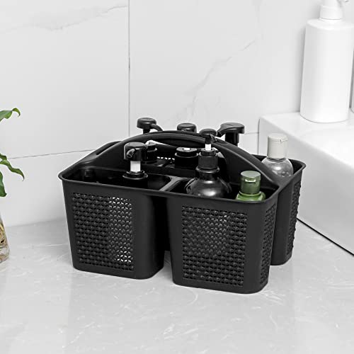 UUJOLY Plastic Portable Shower Caddy Basket Bucket, Cleaning Shower Basket with Handle Compartments Storage Basket Organizer for Bathroom Kitchen College Dorm Sink, Black - Image 2