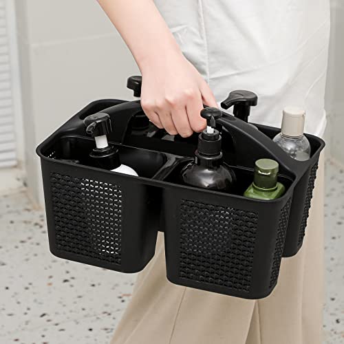 UUJOLY Plastic Portable Shower Caddy Basket Bucket, Cleaning Shower Basket with Handle Compartments Storage Basket Organizer for Bathroom Kitchen College Dorm Sink, Black - Image 3
