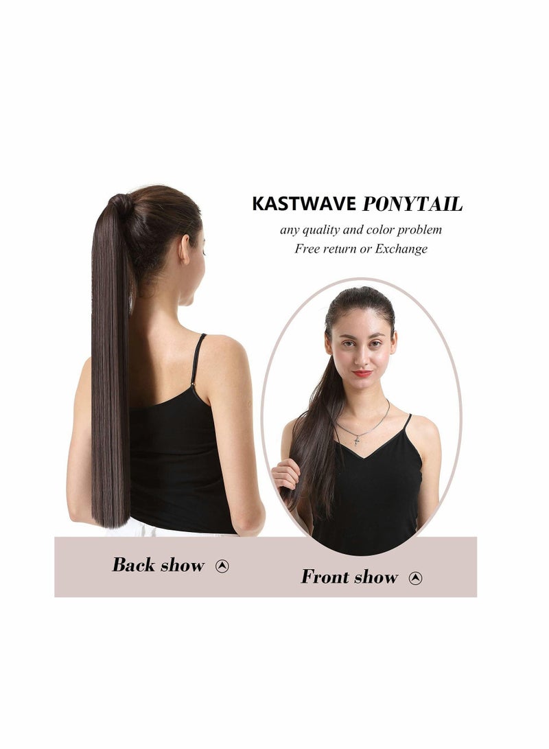 KASTWAVE 26 Inch (66.04 cm) Hair Piece Ponytail Extension Long Straight Wrap Clip Synthetic Fiber For Ladies (brown and gold) - Image 4