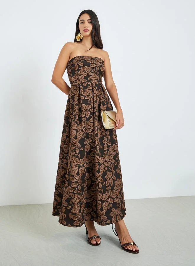 Styli Black Jacquard Sleeveless A-Line Maxi Dress