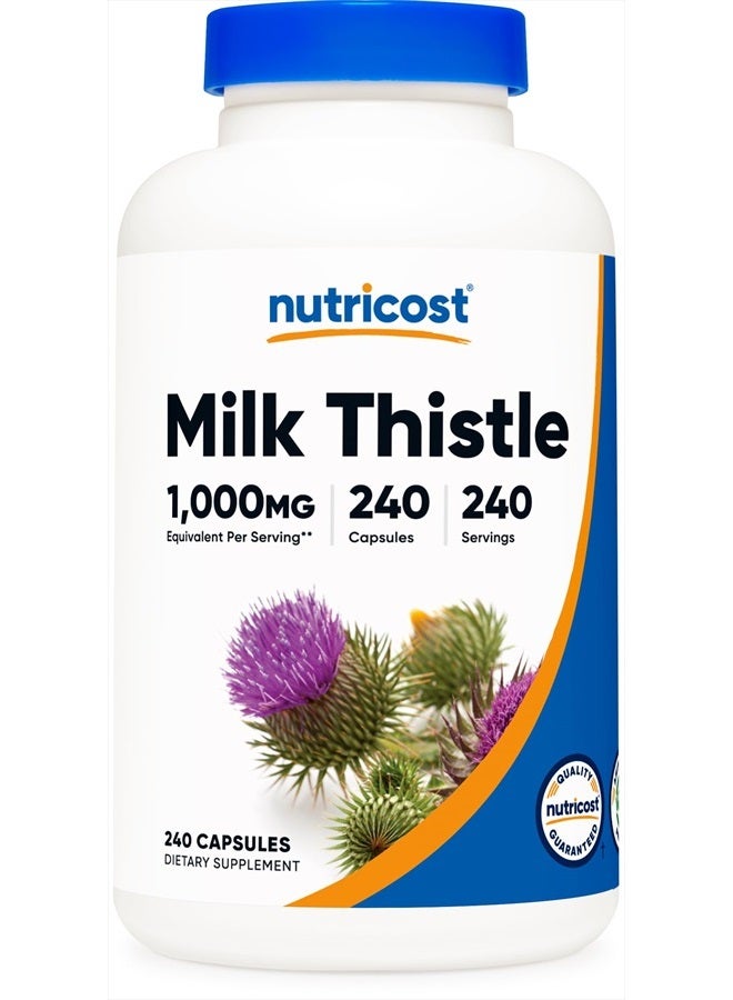 Nutricost شوك الحليب 250 ملغ (ما يعادل 1000 ملغ)، 240 كبسولة نباتية - مستخلص 4:1 - غير معدّل وراثيًا وخالٍ من الجلوتين - Image 1