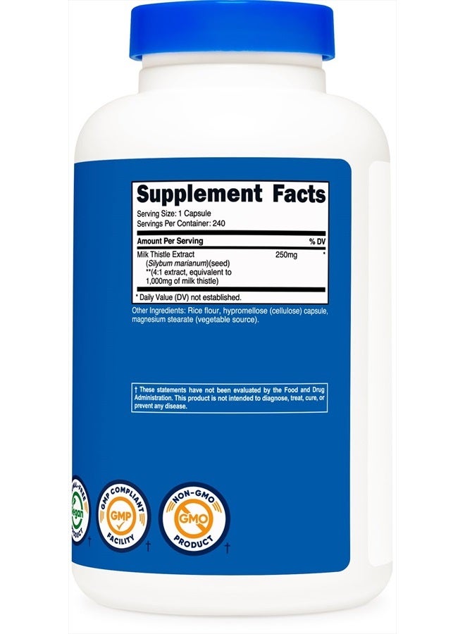 Nutricost شوك الحليب 250 ملغ (ما يعادل 1000 ملغ)، 240 كبسولة نباتية - مستخلص 4:1 - غير معدّل وراثيًا وخالٍ من الجلوتين - Image 2