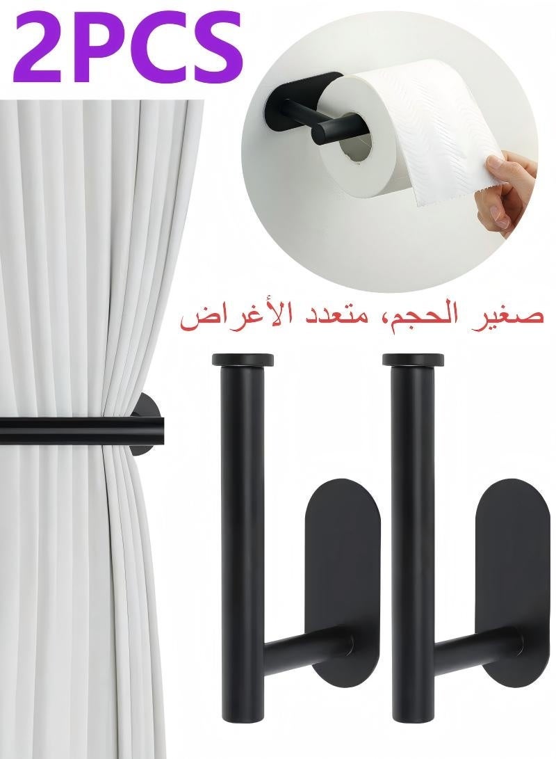 Curtain Tiebacks Adhesive Curtain Tiebacks No Drilling Adhesive Curtain Hooks Multifunctional hooks, also practical small hooks for kitchens and bathrooms (2, Black) - Image 1