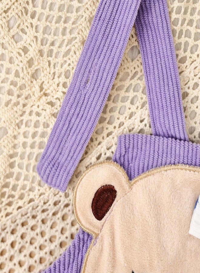 FOCICI 18 Month Girl Clothes Suspender Skirt Newborn Ruffled Flower Romper + Cute Bear Dress + Headband Fall Winter Outfits 3 Pcs Purple 12-18 Months - Image 5