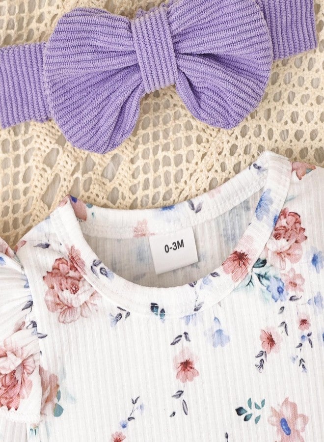 FOCICI 18 Month Girl Clothes Suspender Skirt Newborn Ruffled Flower Romper + Cute Bear Dress + Headband Fall Winter Outfits 3 Pcs Purple 12-18 Months - Image 4