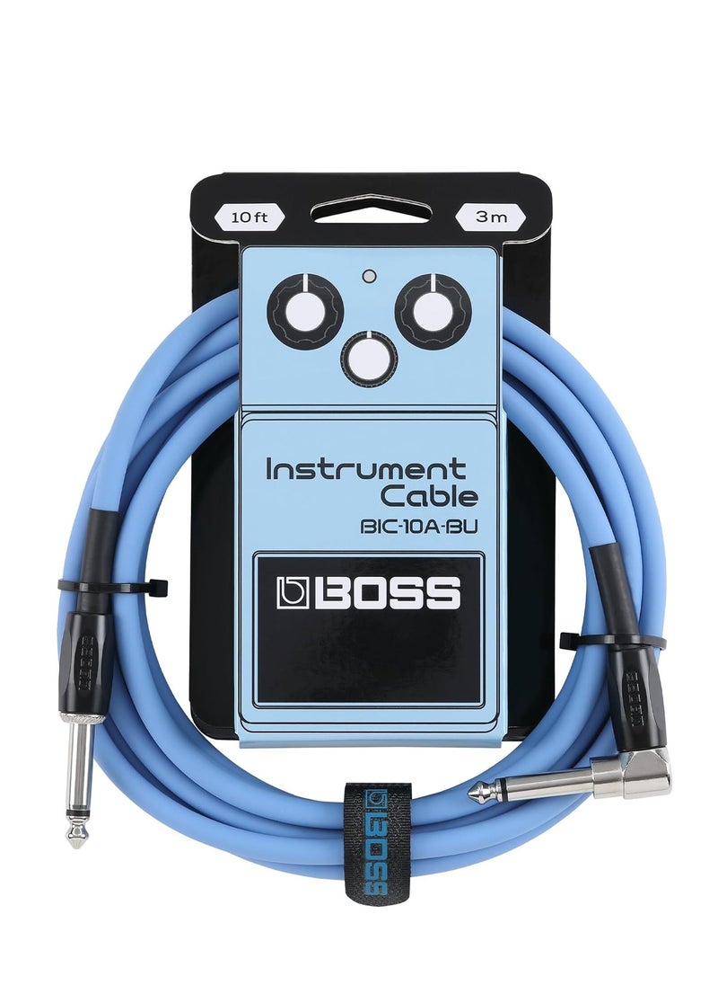 BOSS BIC-10A Instrument Cable, Straight to Right-Angle 1/4" Connectors, Blue  - Image 1
