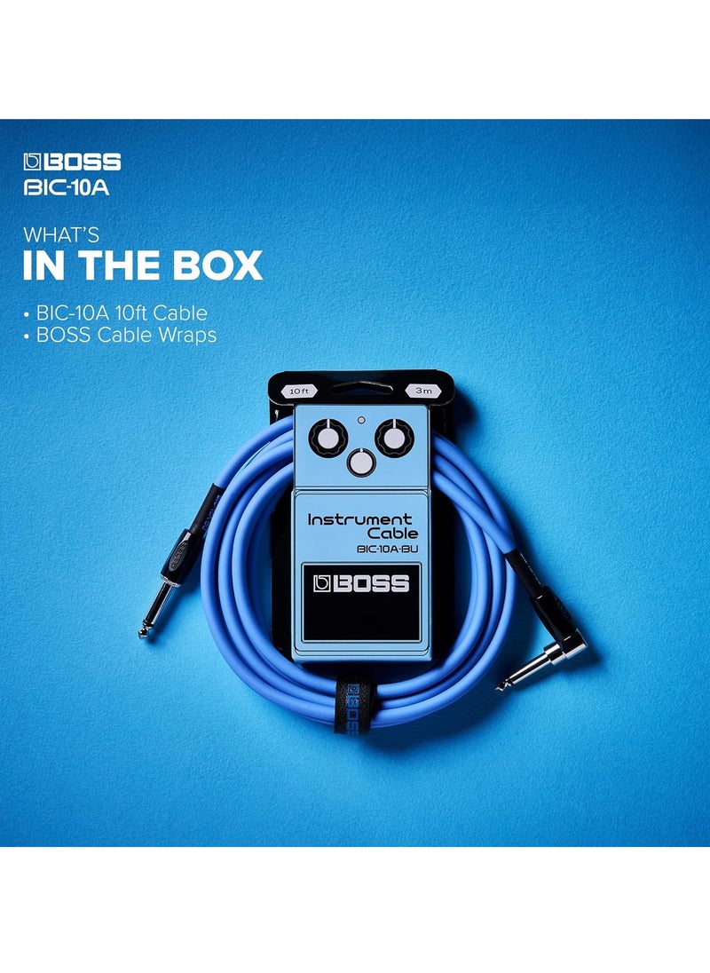 BOSS BIC-10A Instrument Cable, Straight to Right-Angle 1/4" Connectors, Blue  - Image 2
