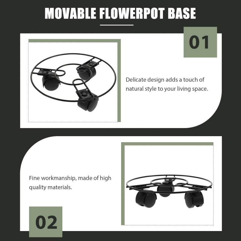 Movable Plant Stand With Wheels 22cm Round Lightweight Flower Pot Holder Indoor Outdoor - Image 5