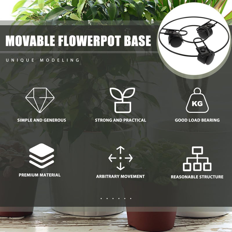 Movable Plant Stand With Wheels 22cm Round Lightweight Flower Pot Holder Indoor Outdoor - Image 4