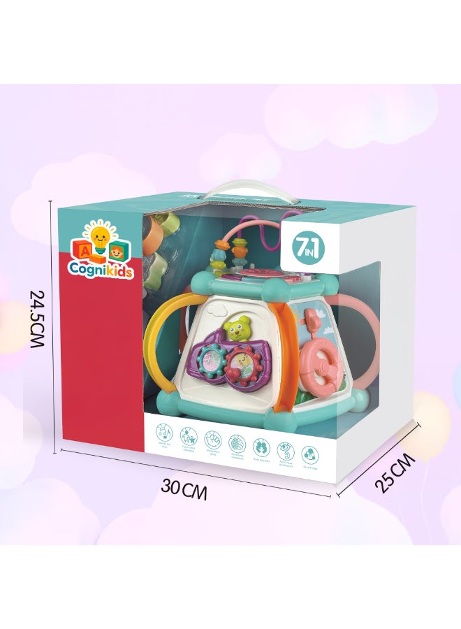 COGNIKIDS لعبة مكعب النشاط للأطفال 7 في 1 – صندوق تعليمي حسي مع موسيقى، أضواء، فرز الأشكال، تروس، وضع القيادة، ساعة ولعبة حشرات | لعبة مونتيسوري للأطفال من عمر 12 شهرًا وما فوق - Image 4