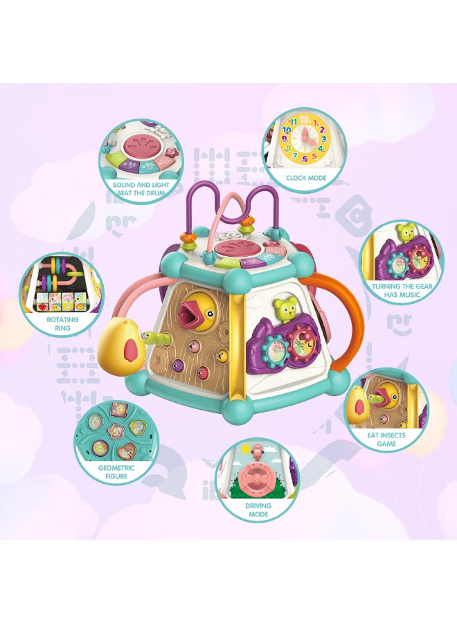 COGNIKIDS لعبة مكعب النشاط للأطفال 7 في 1 – صندوق تعليمي حسي مع موسيقى، أضواء، فرز الأشكال، تروس، وضع القيادة، ساعة ولعبة حشرات | لعبة مونتيسوري للأطفال من عمر 12 شهرًا وما فوق - Image 3