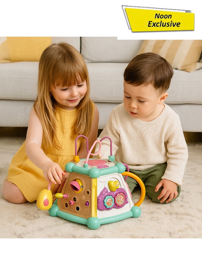 COGNIKIDS لعبة مكعب النشاط للأطفال 7 في 1 – صندوق تعليمي حسي مع موسيقى، أضواء، فرز الأشكال، تروس، وضع القيادة، ساعة ولعبة حشرات | لعبة مونتيسوري للأطفال من عمر 12 شهرًا وما فوق - Image 1