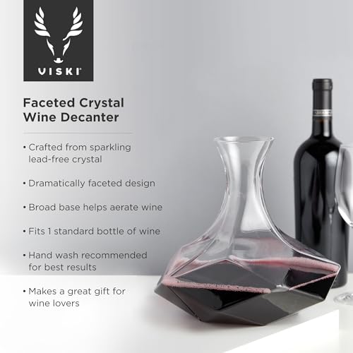 Viski Faceted Wine Decanter LeadFree Crystal Carafe for Red and White Wine with Broad Base for Aeration Elegant Large Pitcher for Wedding Gifts Housewarming Essentials 64 oz 19 L Set of 1 - Image 3
