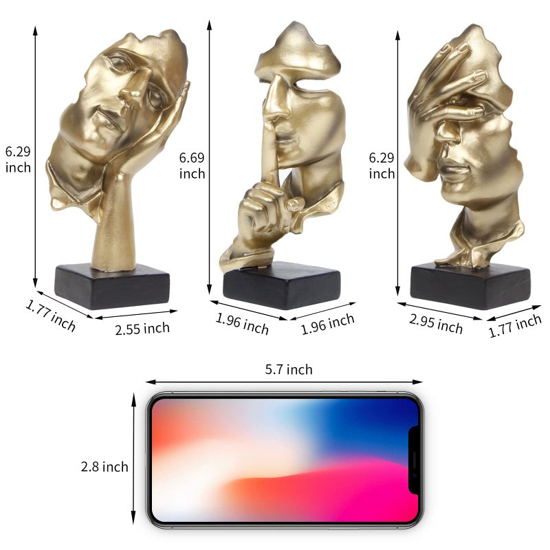 prosfalt 3 Pcs Thinker Statue, Silence is Gold Abstract Art Figurine, No Hear No See No Speak Modern Home Resin Sculptures Decorative Objects Decor for Home Office Bookshelf Desktop(Gold), A-41 - Image 5