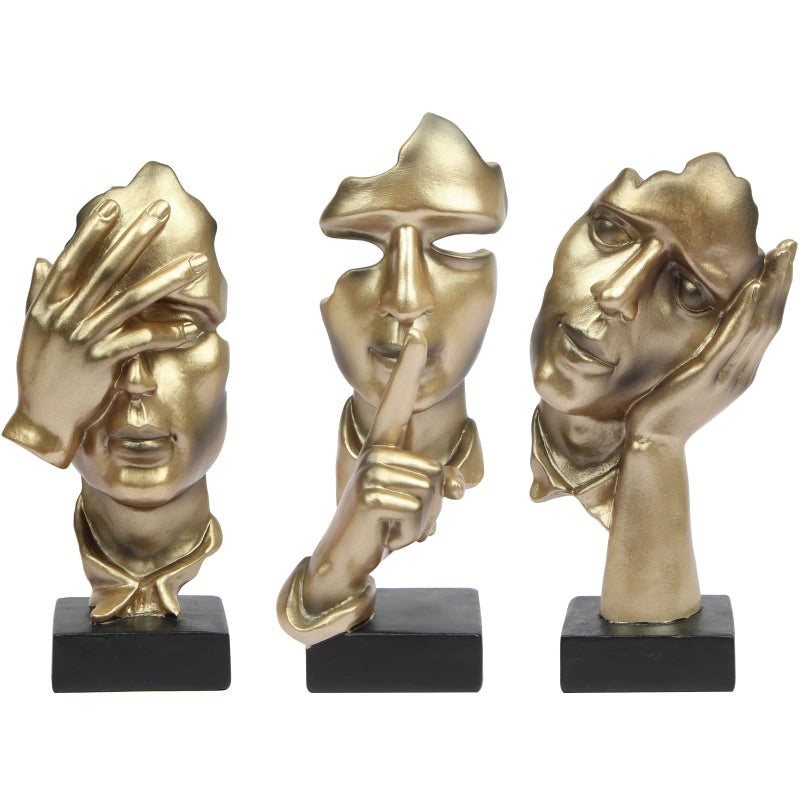 prosfalt 3 Pcs Thinker Statue, Silence is Gold Abstract Art Figurine, No Hear No See No Speak Modern Home Resin Sculptures Decorative Objects Decor for Home Office Bookshelf Desktop(Gold), A-41 - Image 1