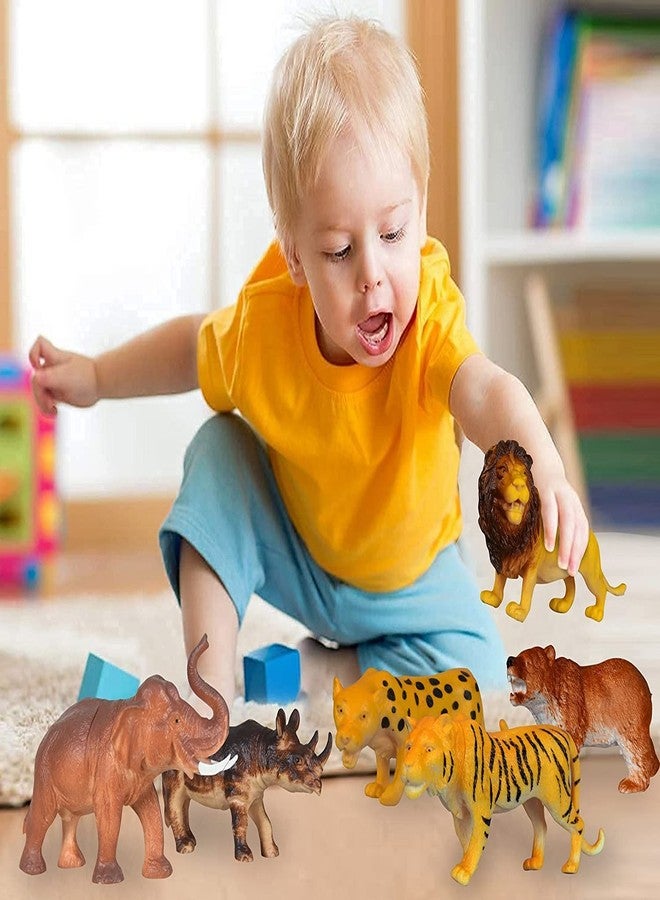 Mallexo Big Size Animal Toys for Kids Boys and Girls Set of 6PCs Farm Animals Sets Wild Jungle Cartoon Animals Toys for Babies Children Lion, Elephant, Tiger Animal and More (Animal Action Figure) - Image 2