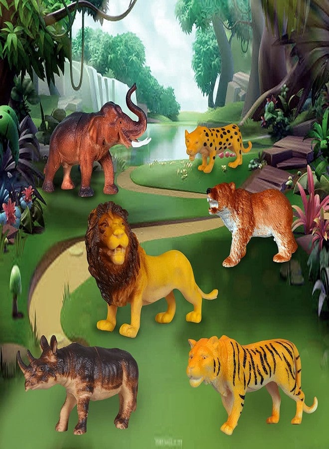 Mallexo Big Size Animal Toys for Kids Boys and Girls Set of 6PCs Farm Animals Sets Wild Jungle Cartoon Animals Toys for Babies Children Lion, Elephant, Tiger Animal and More (Animal Action Figure) - Image 1
