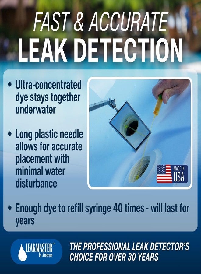 Leakmaster Pool Leak Detection Kit - 8 oz Yellow Dye with Reusable Syringe - High-Visibility Leak Finder for Pools, Hot Tubs & Spas - 40+ Refills- Professional Water Tracing Tool - Image 2