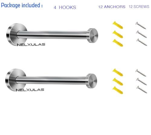 NELXULAS Brushed Stainless Steel Bath Towel Robe Hooks Single Super Heavy Duty Wall Mount Hook, Fit for Bedroom,Living Room, Bathroom and Fitting Room, Office, (8", 2 PCS) - Image 2