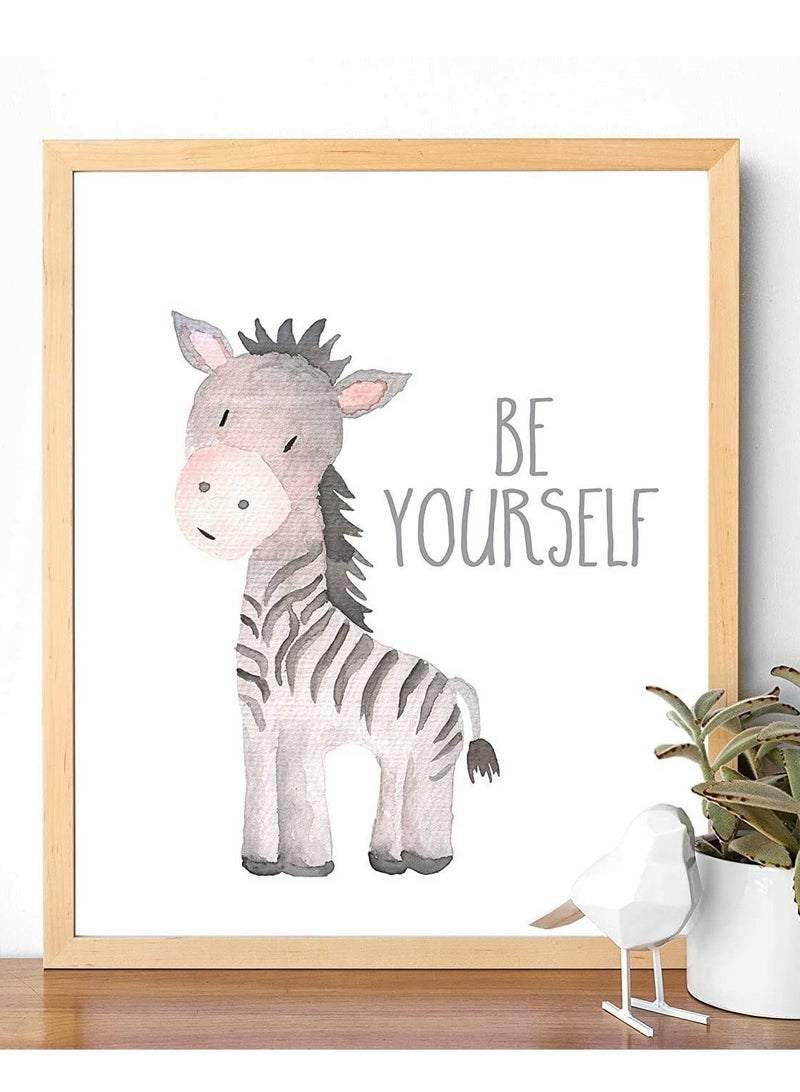 KASTWAVE Wall Decor, Jungle Safari Animal Unframed, Woodland Animals Art Print Adorable Lion Elephant Giraffe Monkey Zebra Hippo Paintings, Set of 6（21cm x 30cm) Kids Room  - Image 5