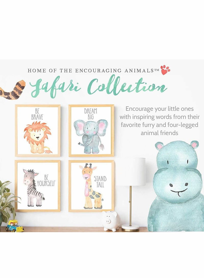 KASTWAVE Wall Decor, Jungle Safari Animal Unframed, Woodland Animals Art Print Adorable Lion Elephant Giraffe Monkey Zebra Hippo Paintings, Set of 6（21cm x 30cm) Kids Room  - Image 3