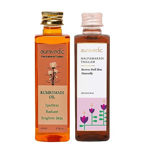 Auravedic Kumkumadi Nalpamaradi Thailam Combo Face Body Oil with Ayurvedic Botanicals Helps Improve Skin Texture Tone Daily Use Massage Oil 338 Fl Oz Pack of 2 - Image 2