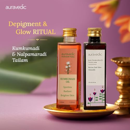 Auravedic Kumkumadi Nalpamaradi Thailam Combo Face Body Oil with Ayurvedic Botanicals Helps Improve Skin Texture Tone Daily Use Massage Oil 338 Fl Oz Pack of 2 - Image 5
