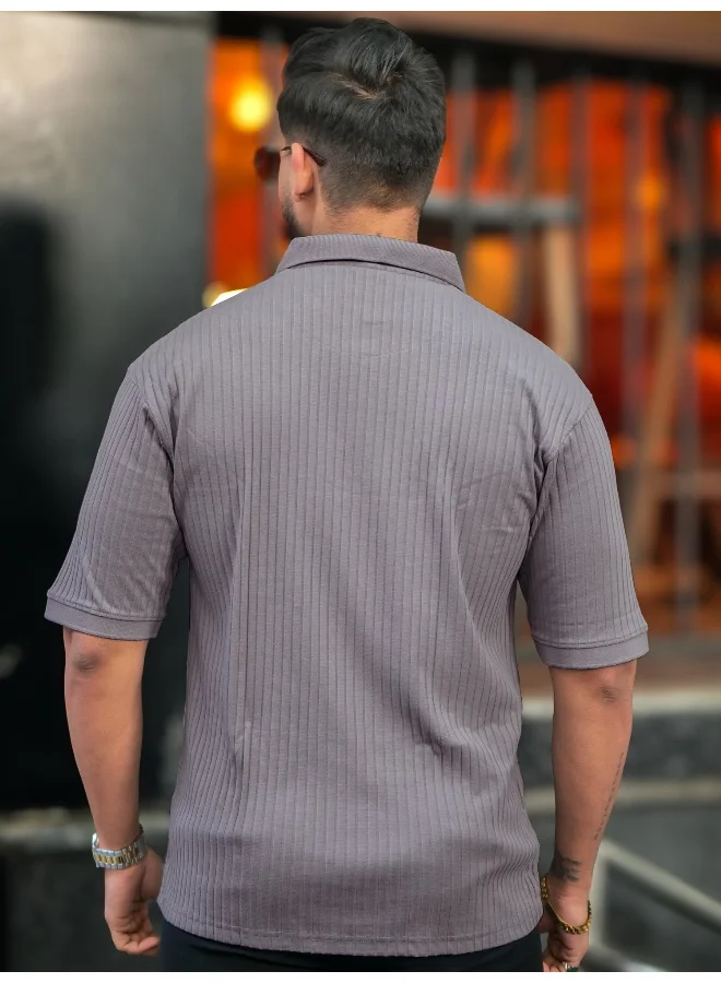 Maniac  Maniac Men textured polo neck half sleeve half zipper light grey color cotton t-shirt for Men | Best Price UAE