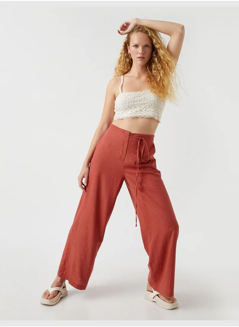 كوتون Wide Leg Trousers Linen Blended