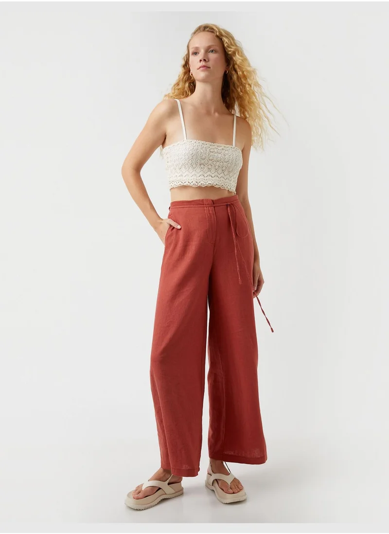 KOTON Wide Leg Trousers Linen Blended