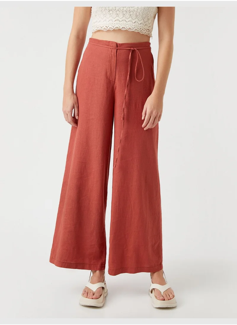 كوتون Wide Leg Trousers Linen Blended